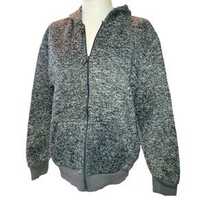 Store 68 Fleece Jacket Hoodie Zip Front Black Grey Fleck Woman's Size M JJ3448